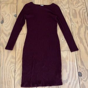 Maroon bodycon sweater dress.
